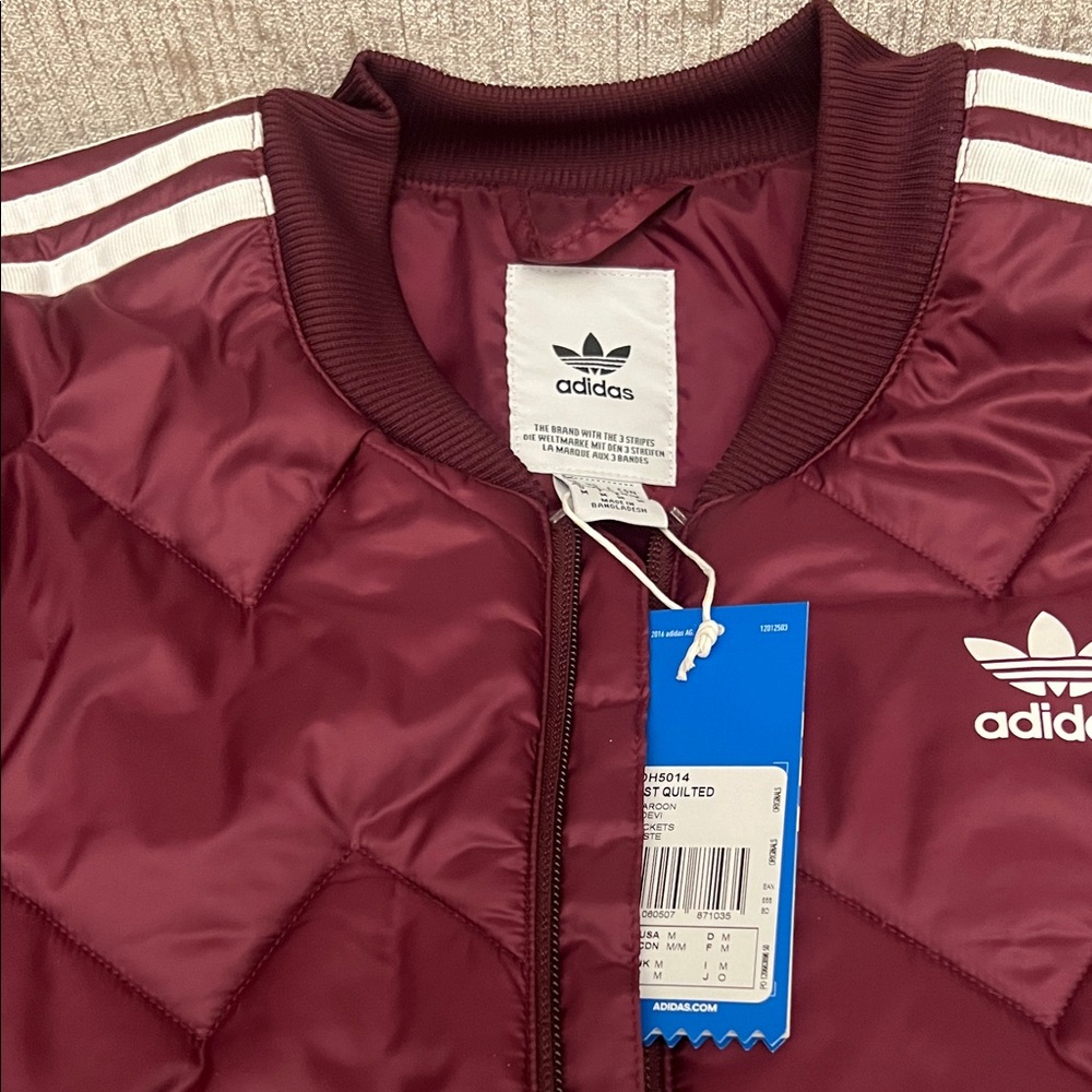 Adidas Burgundy Quilted Jacket with White Accents